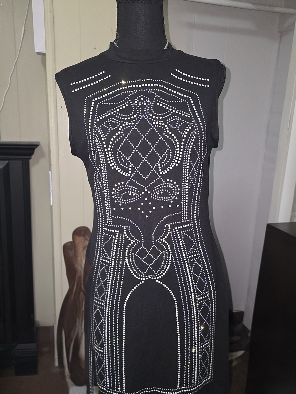 Say What? Black Sleeveless Mini Dress with Silver Stud Pattern